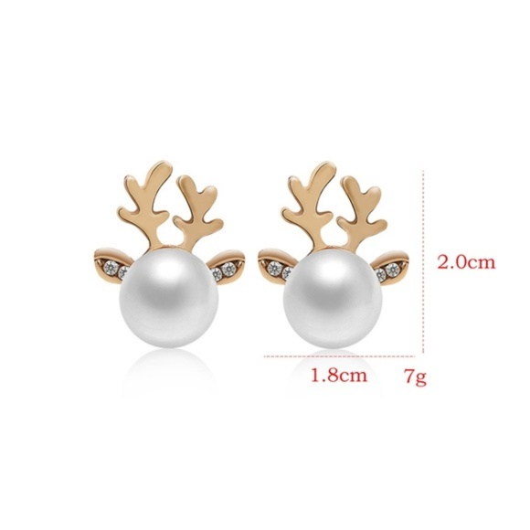 Last Pair! Pearl Reindeer Earrings - Picture 4 of 4